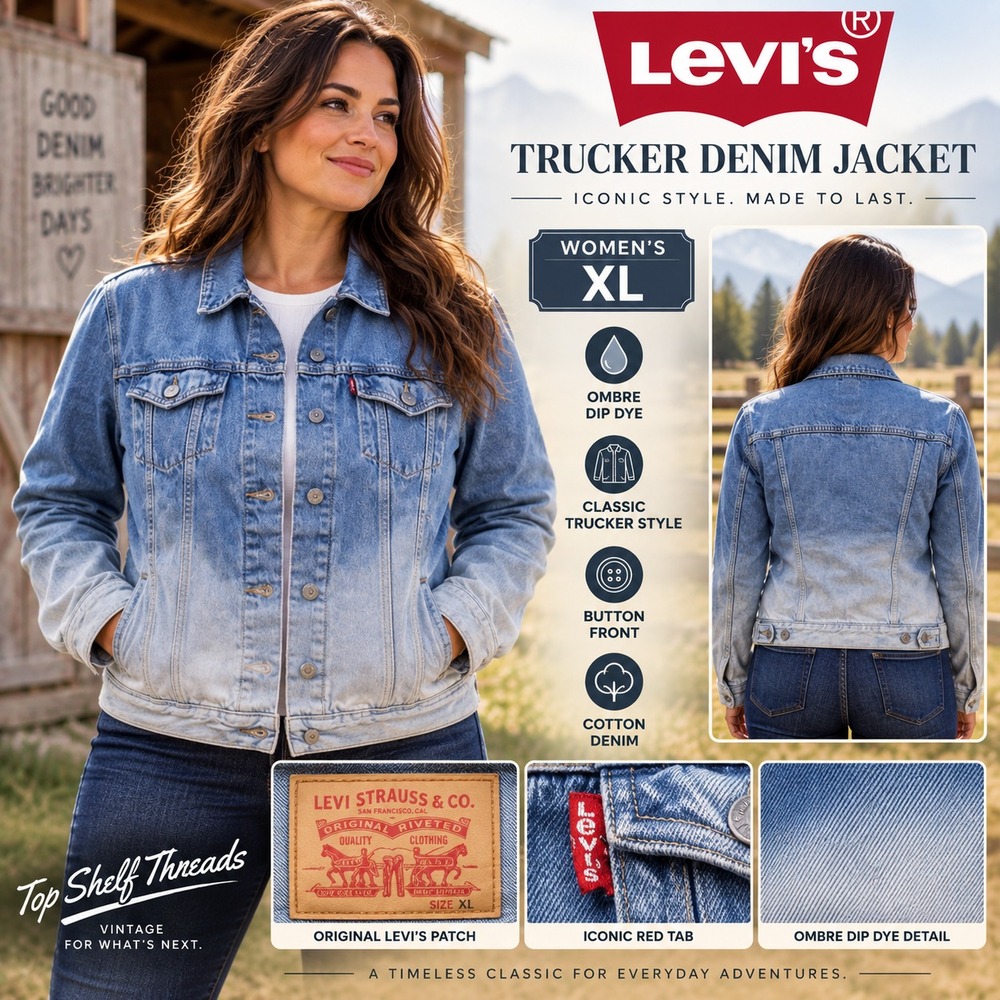Levi's Original Trucker Denim Jacket Women XL Blue White Ombre Dip Dye Slim Fit